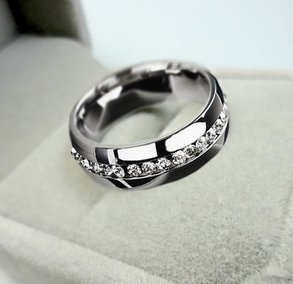 Stainless Steel Single Row Diamond Finger Ring