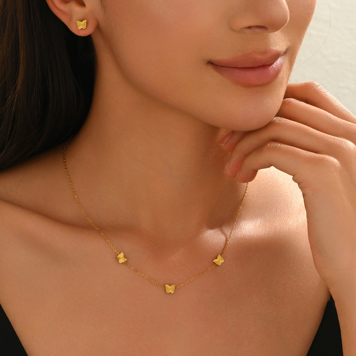 Stainless Steel 18K Gold-Plated Jewelry Set