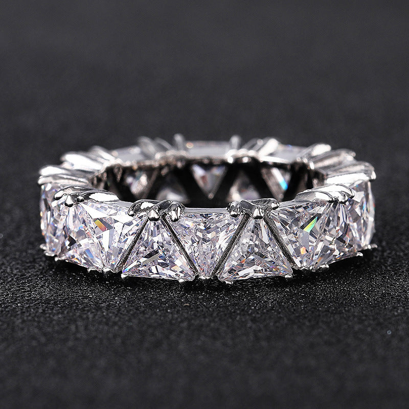 Full Circle Full Inlaid Single Row Triangle Zircon Ring Women