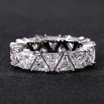 Full Circle Full Inlaid Single Row Triangle Zircon Ring Women