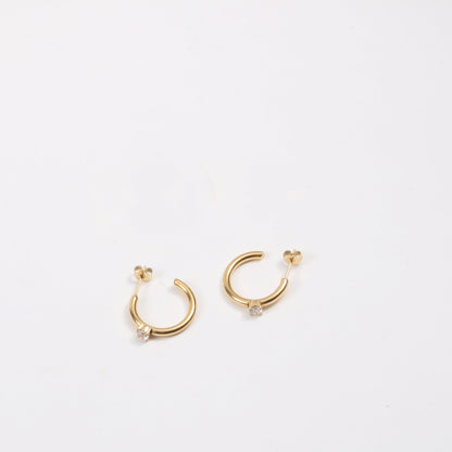 C Font Earrings With Zircon Titanium Steel I Electroplated 18K Gold