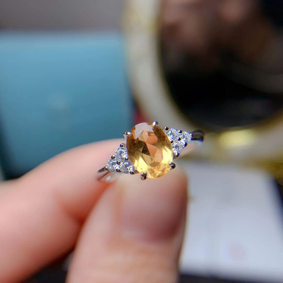 Natural Citrine Set 925 Silver Inlaid Rings Pendants Two-piece Set Wholesale Fashion Colored Gems Ornament