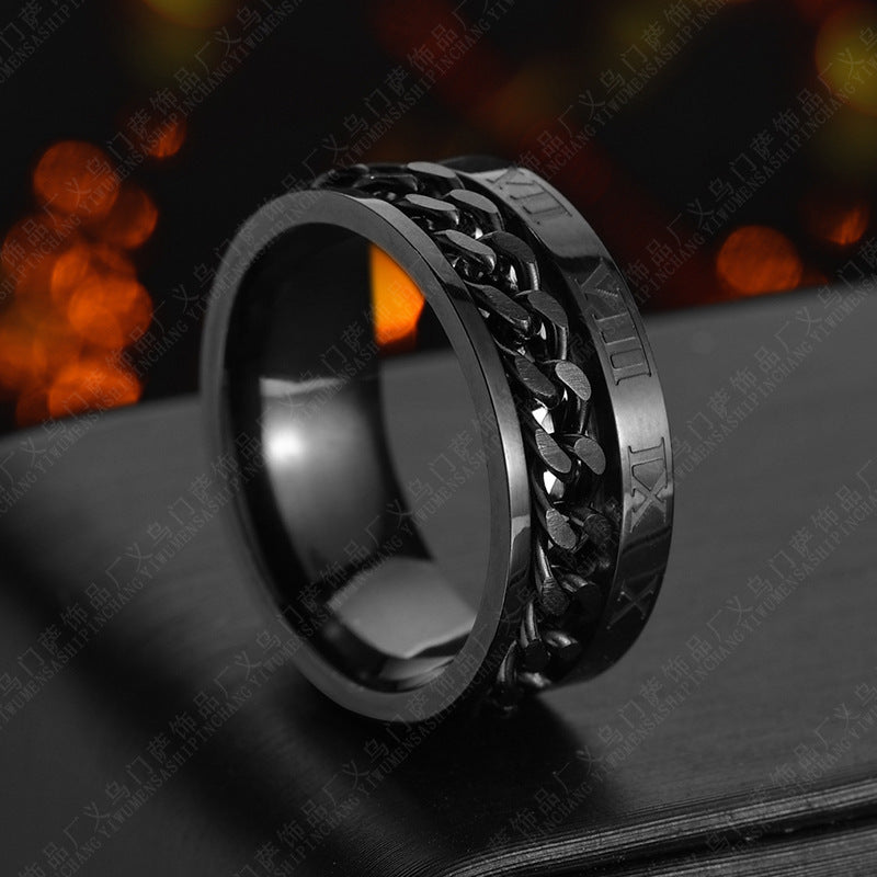 Roman Letter Rotatable Chain Rings Men Digital Titanium Steel  Multifunctional Bottle Opener Ring Spinner