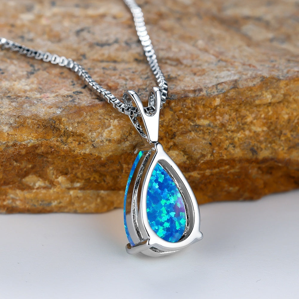 Fashion Platinum Water Drop Blue Copper Necklace