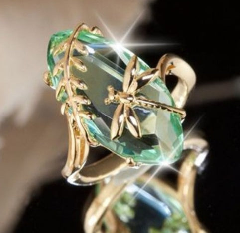 Olive Green Dragonfly Ring