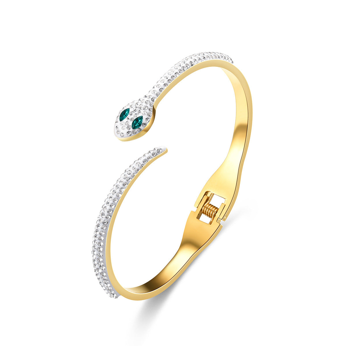 Green Eyed Snake Stainless Steel Micro-Set Diamond Bracelet