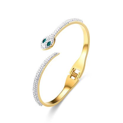 Green Eyed Snake Stainless Steel Micro-Set Diamond Bracelet