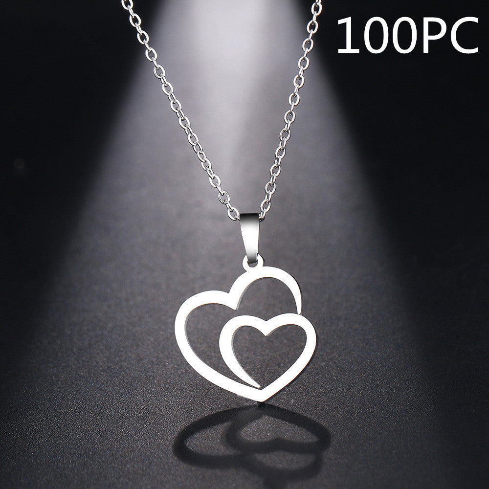 Double peach heart necklace couple necklace