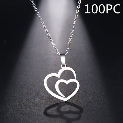 Double peach heart necklace couple necklace