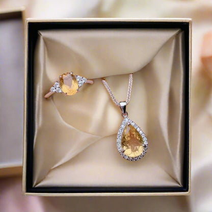 Natural Citrine Set 925 Silver Inlaid Rings Pendants Two-piece Set Wholesale Fashion Colored Gems Ornament
