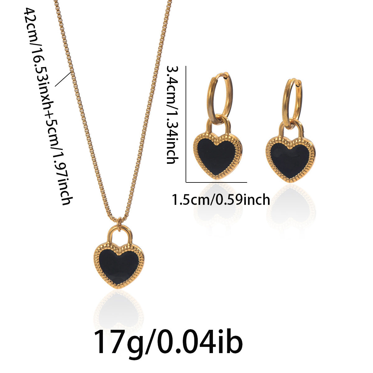 18K Gold Plated Stainless Steel Heart Mirror Jewelry Set  Hypoallergenic