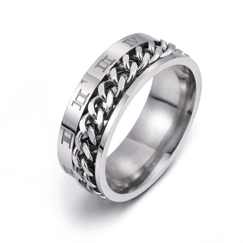 Roman Letter Rotatable Chain Rings Men Digital Titanium Steel  Multifunctional Bottle Opener Ring Spinner