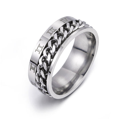 Roman Letter Rotatable Chain Rings Men Digital Titanium Steel  Multifunctional Bottle Opener Ring Spinner