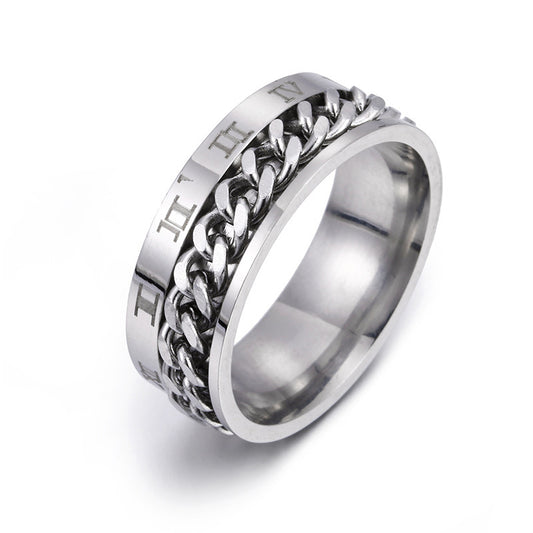 Roman Letter Rotatable Chain Rings Men Digital Titanium Steel  Multifunctional Bottle Opener Ring Spinner