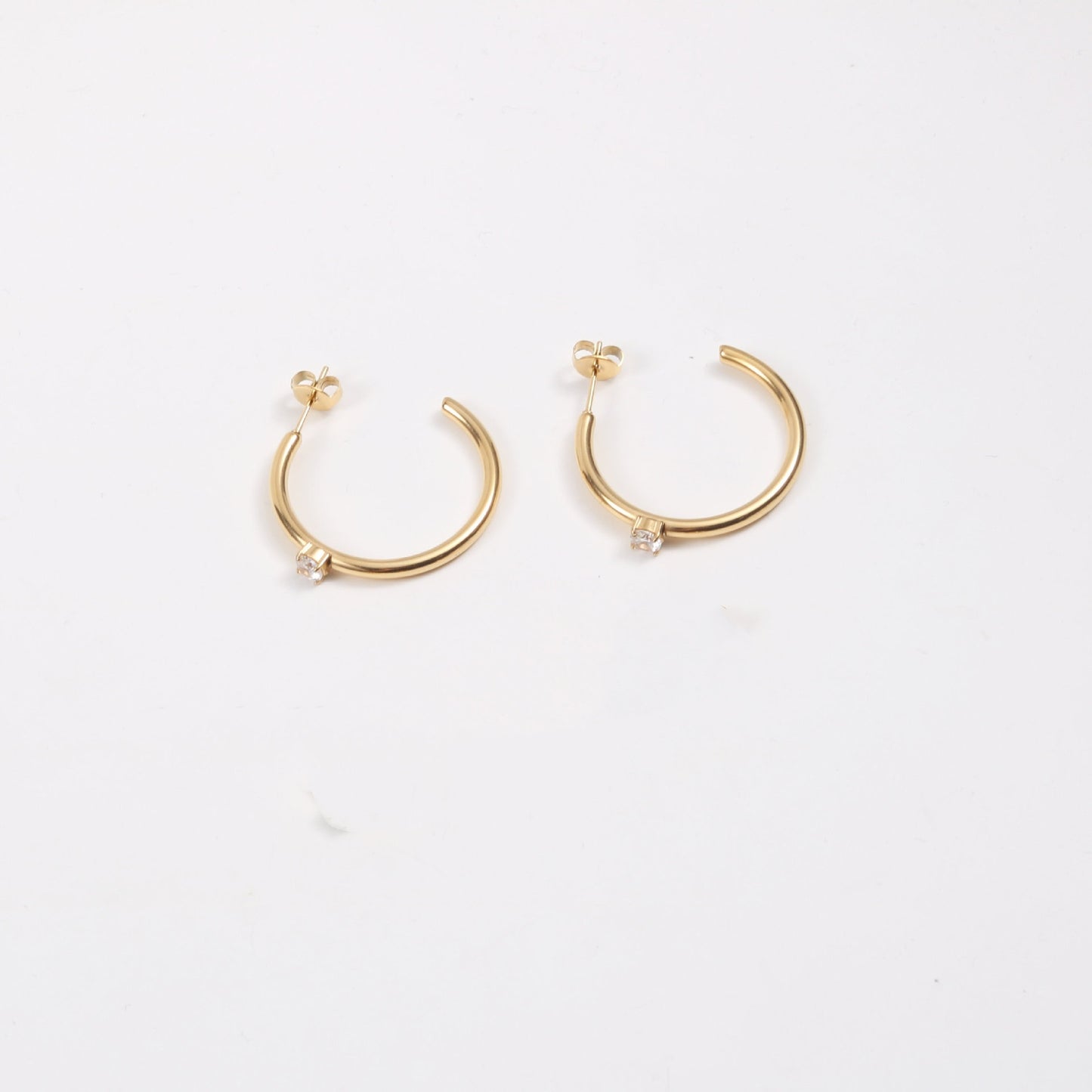 C Font Earrings With Zircon Titanium Steel I Electroplated 18K Gold