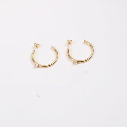 C Font Earrings With Zircon Titanium Steel I Electroplated 18K Gold