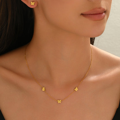 Stainless Steel 18K Gold-Plated Jewelry Set