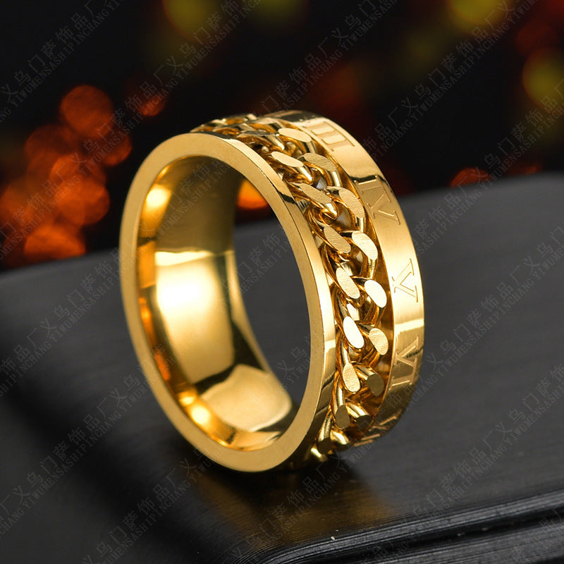 Roman Letter Rotatable Chain Rings Men Digital Titanium Steel  Multifunctional Bottle Opener Ring Spinner