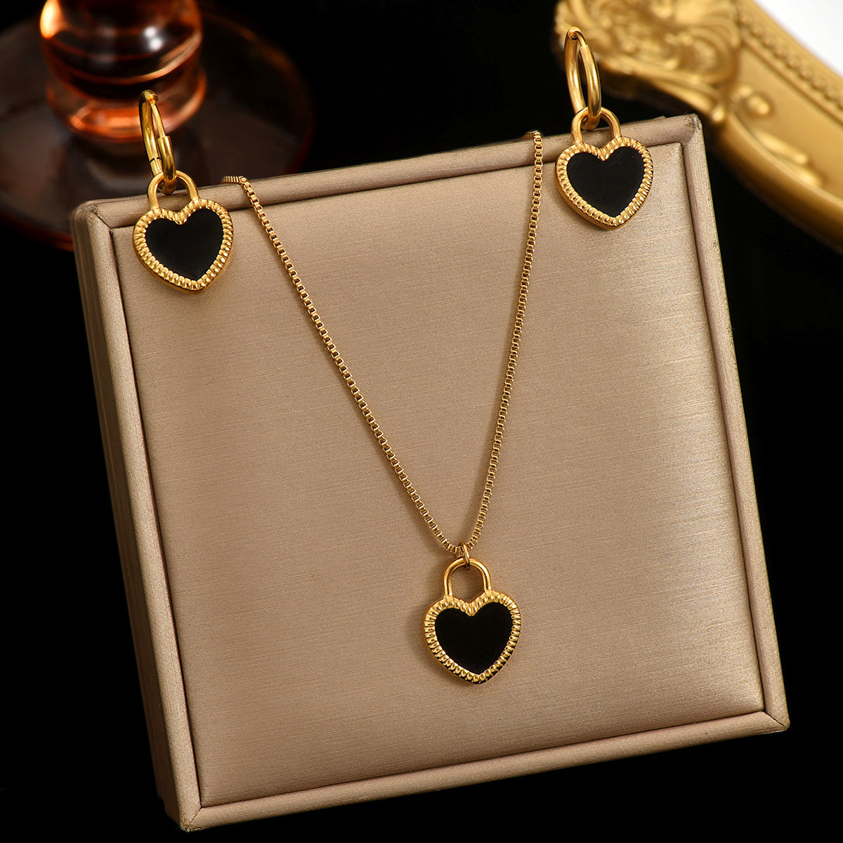 18K Gold Plated Stainless Steel Heart Mirror Jewelry Set  Hypoallergenic
