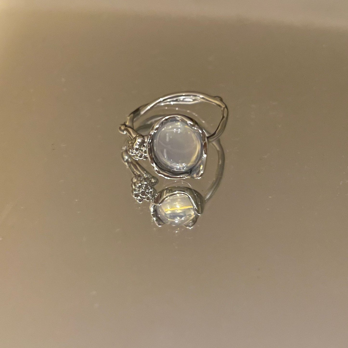 White Crystal Opal Vintage Adjustable Ring