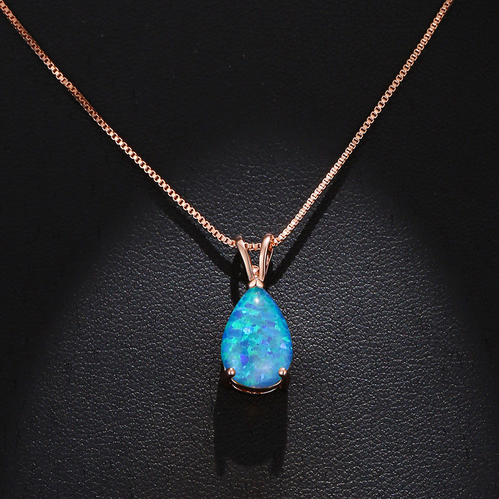 Fashion Platinum Water Drop Blue Copper Necklace