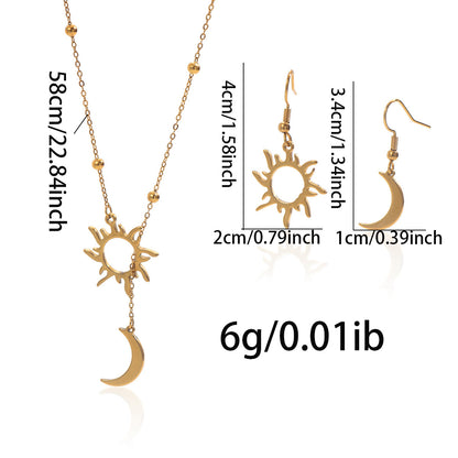 18K Gold Plated Sun  Moon Jewelry Set Hypoallergenic Necklace  Earrings