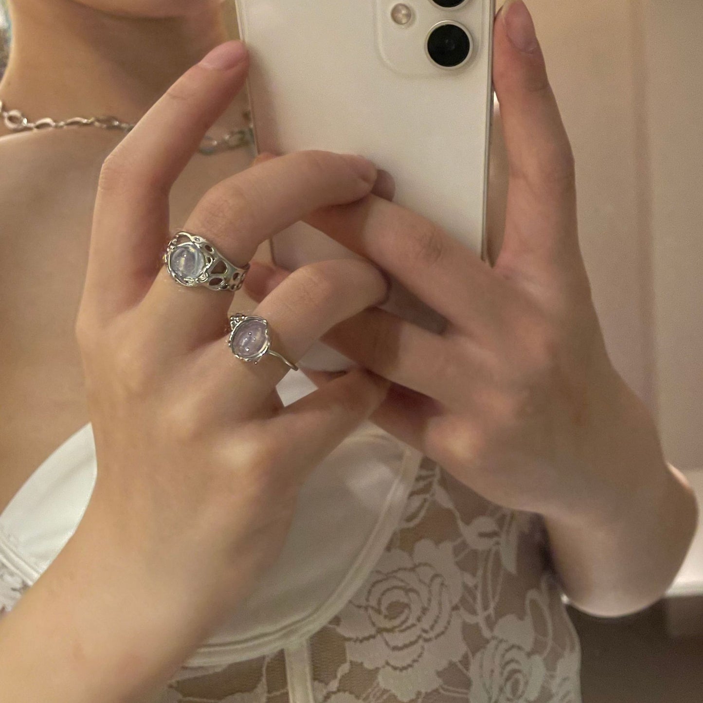 White Crystal Opal Vintage Adjustable Ring