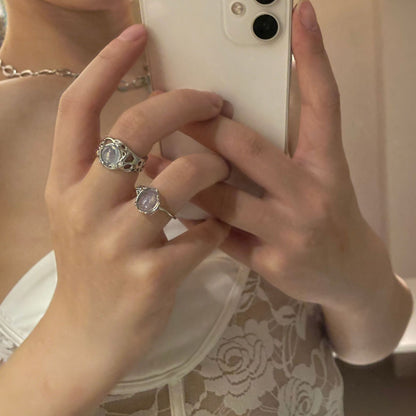 White Crystal Opal Vintage Adjustable Ring