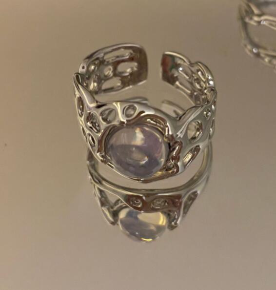 White Crystal Opal Vintage Adjustable Ring