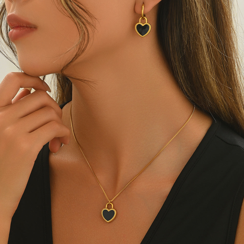 18K Gold Plated Stainless Steel Heart Mirror Jewelry Set  Hypoallergenic