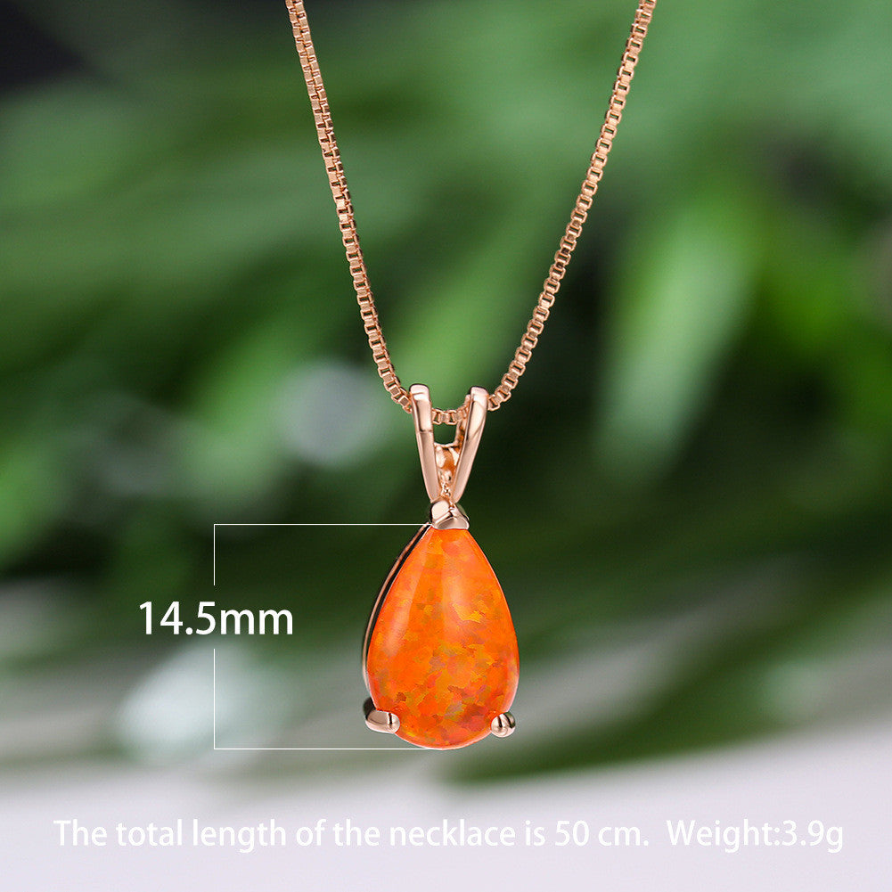 Fashion Platinum Water Drop Blue Copper Necklace