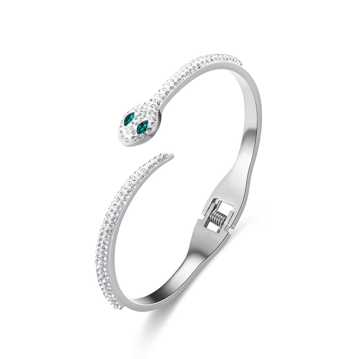 Green Eyed Snake Stainless Steel Micro-Set Diamond Bracelet