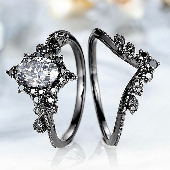 Vintage Unique Rings Style Couple Fashion Zircon Ring Set