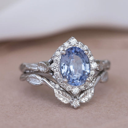 Vintage Court Style Women's Couple Rings Fashion Leaf Inlaid Sapphire Ring