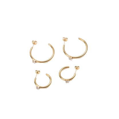 C Font Earrings With Zircon Titanium Steel I Electroplated 18K Gold