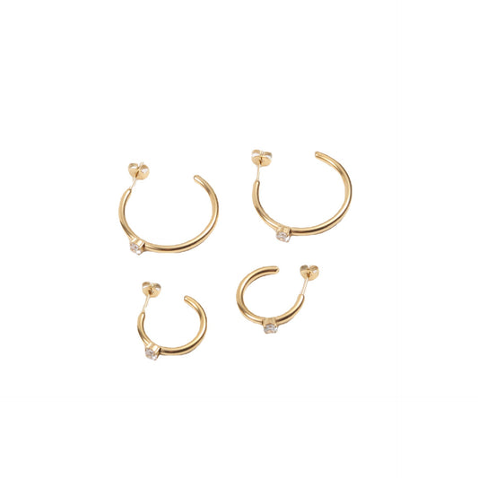 C Font Earrings With Zircon Titanium Steel I Electroplated 18K Gold
