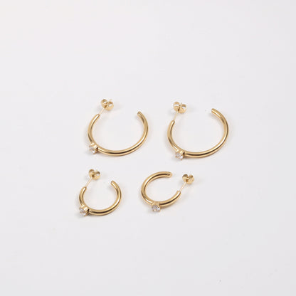 C Font Earrings With Zircon Titanium Steel I Electroplated 18K Gold