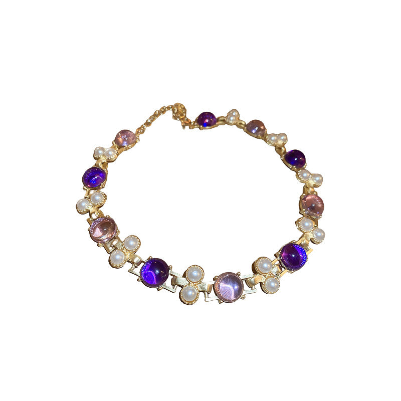 Silver Needle Pearl Round Studs Necklace Suit