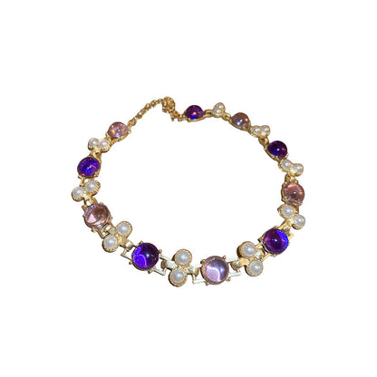 Silver Needle Pearl Round Studs Necklace Suit