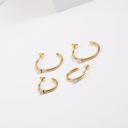 C Font Earrings With Zircon Titanium Steel I Electroplated 18K Gold
