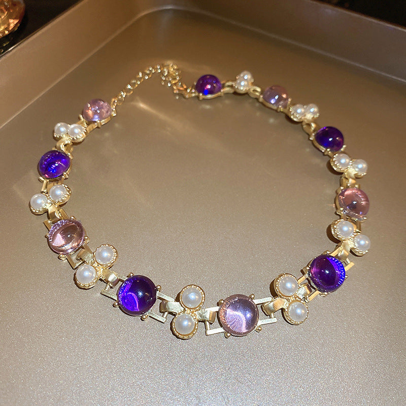 Silver Needle Pearl Round Studs Necklace Suit