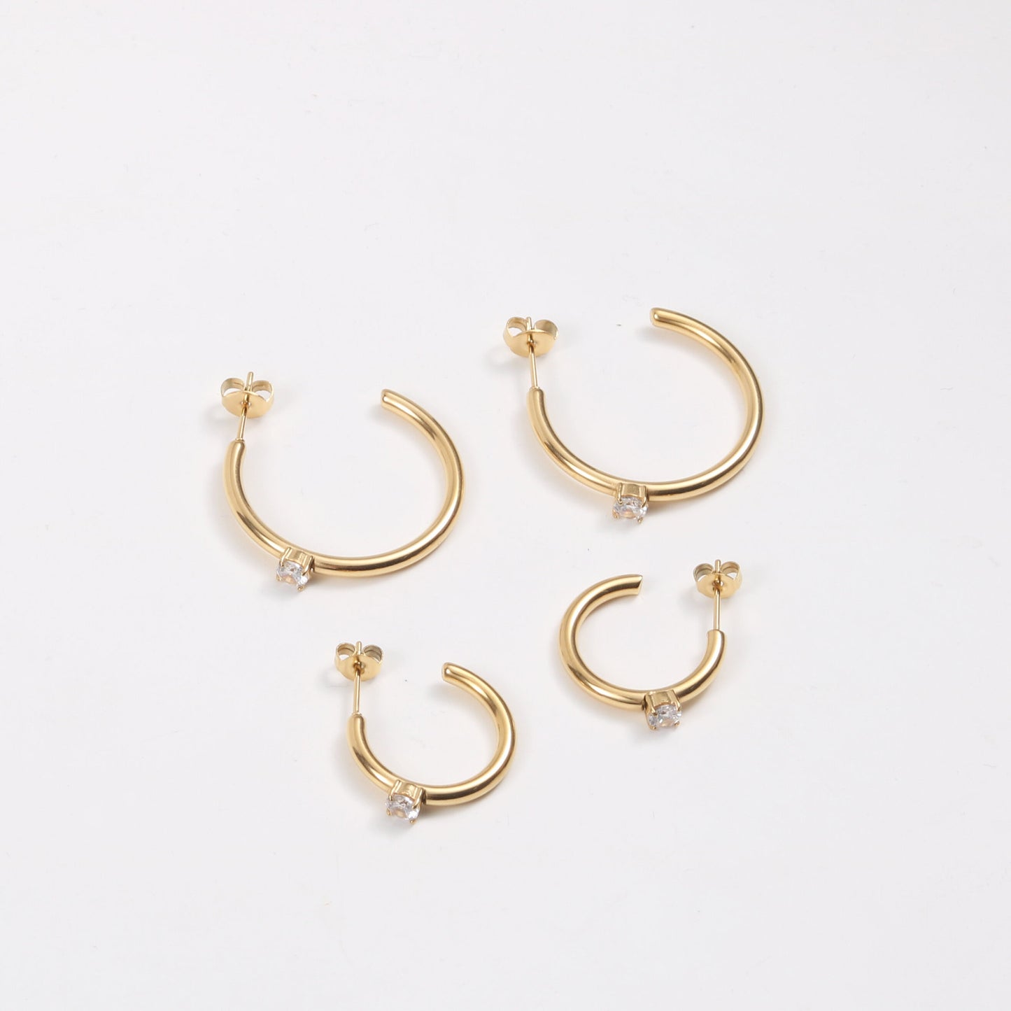 C Font Earrings With Zircon Titanium Steel I Electroplated 18K Gold