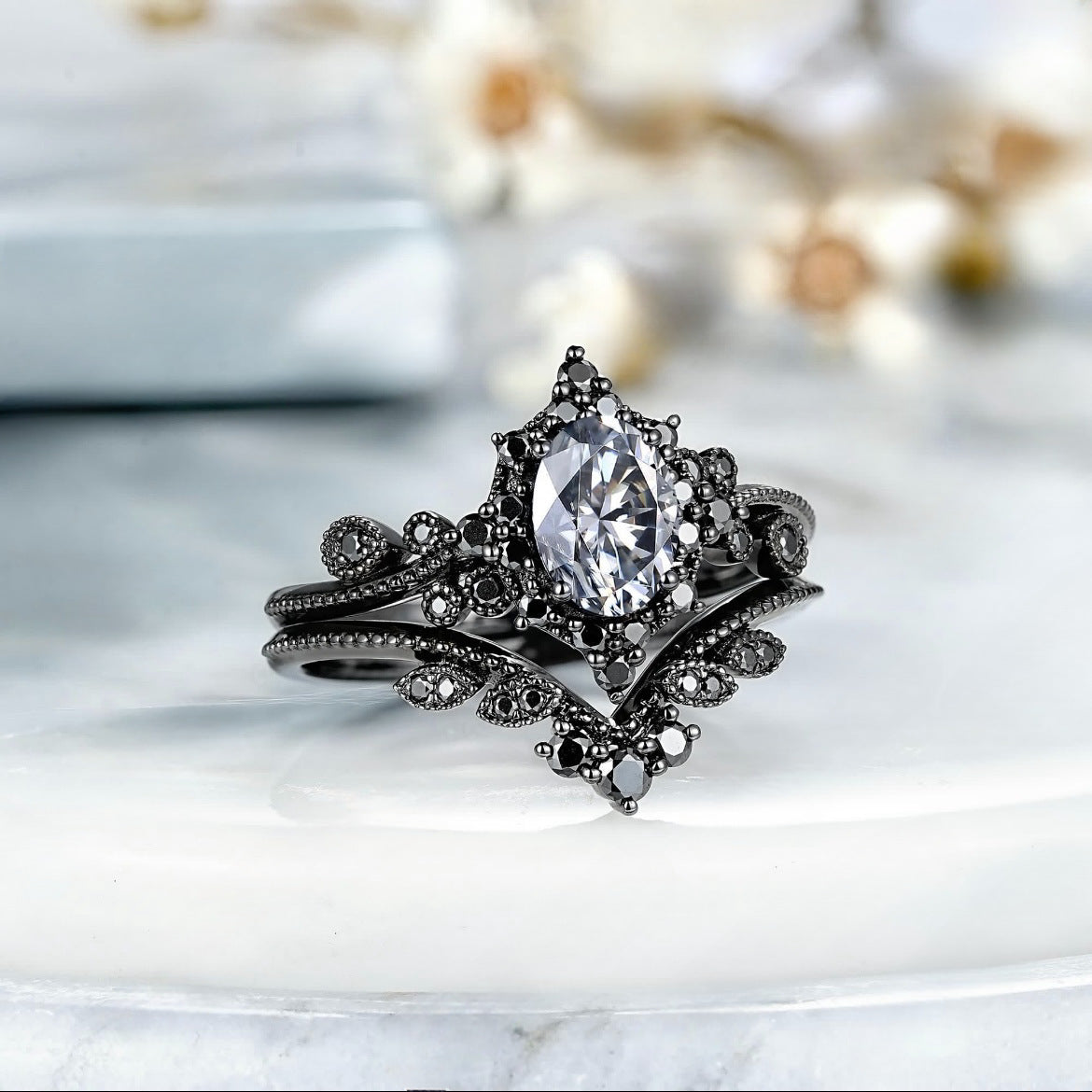 Vintage Unique Rings Style Couple Fashion Zircon Ring Set