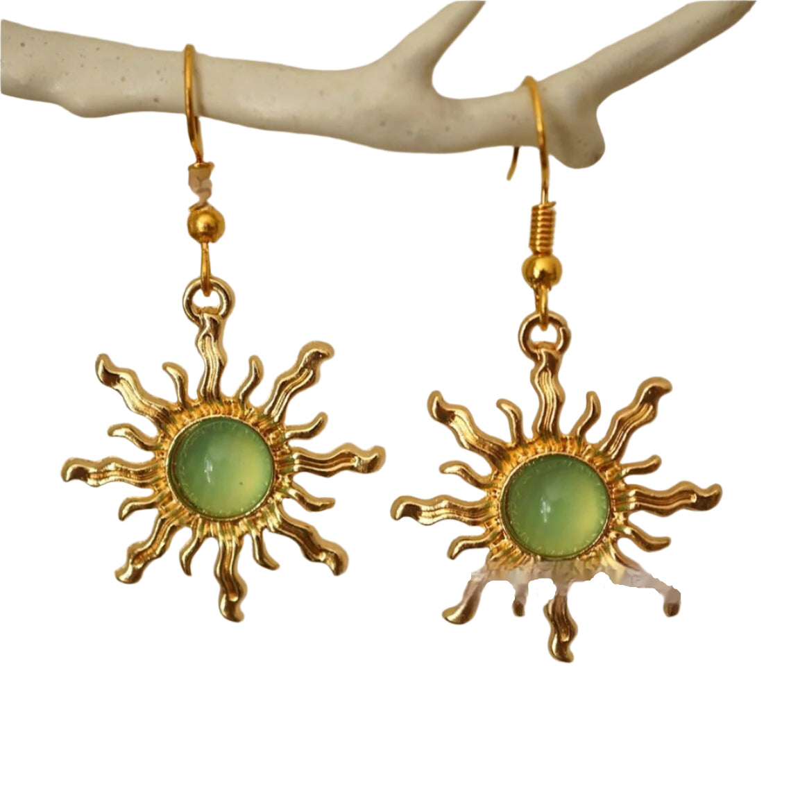 Cold Gold And Light Green Acrylic Sun Earrings