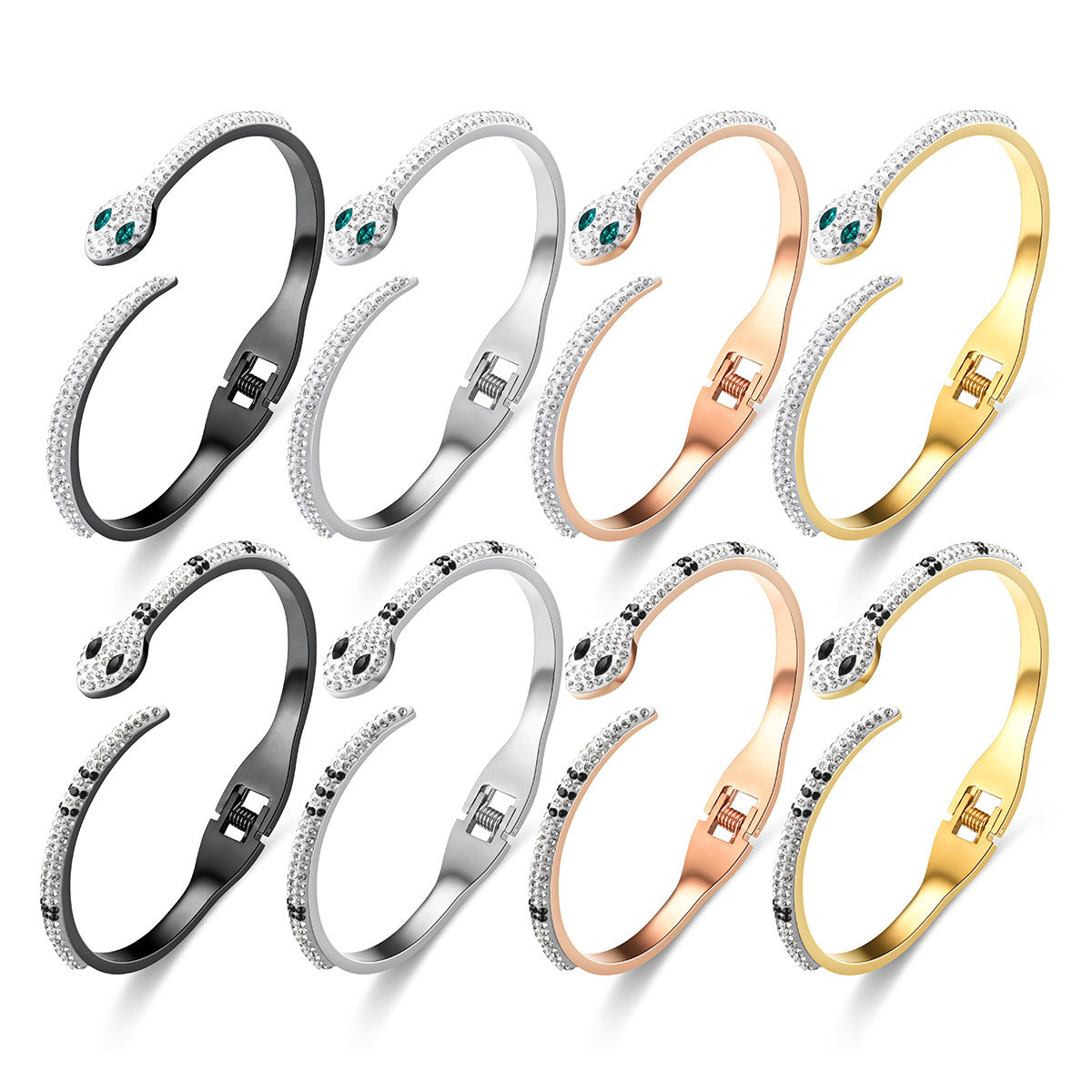 Green Eyed Snake Stainless Steel Micro-Set Diamond Bracelet