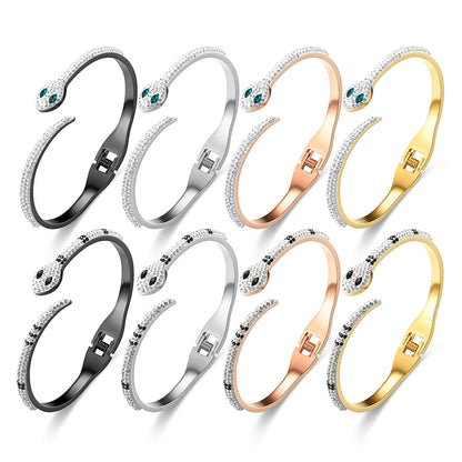 Green Eyed Snake Stainless Steel Micro-Set Diamond Bracelet