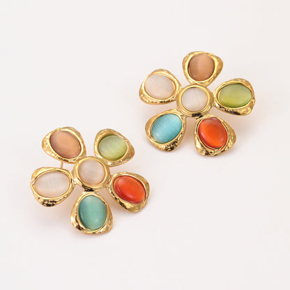 Colorful Opal Hammered Flower Earrings Suit