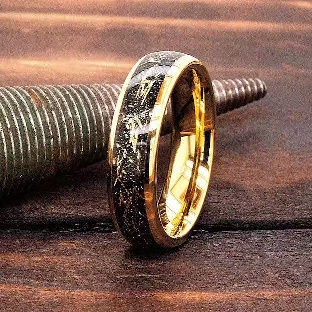 6 Wide Gold Wire Gold Tungsten Steel Ring
