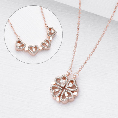 Magnetic Folding Heart Shaped Four Leaf Clover Pendant Love