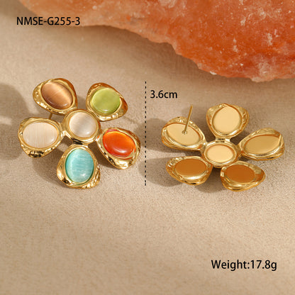 Colorful Opal Hammered Flower Earrings Suit